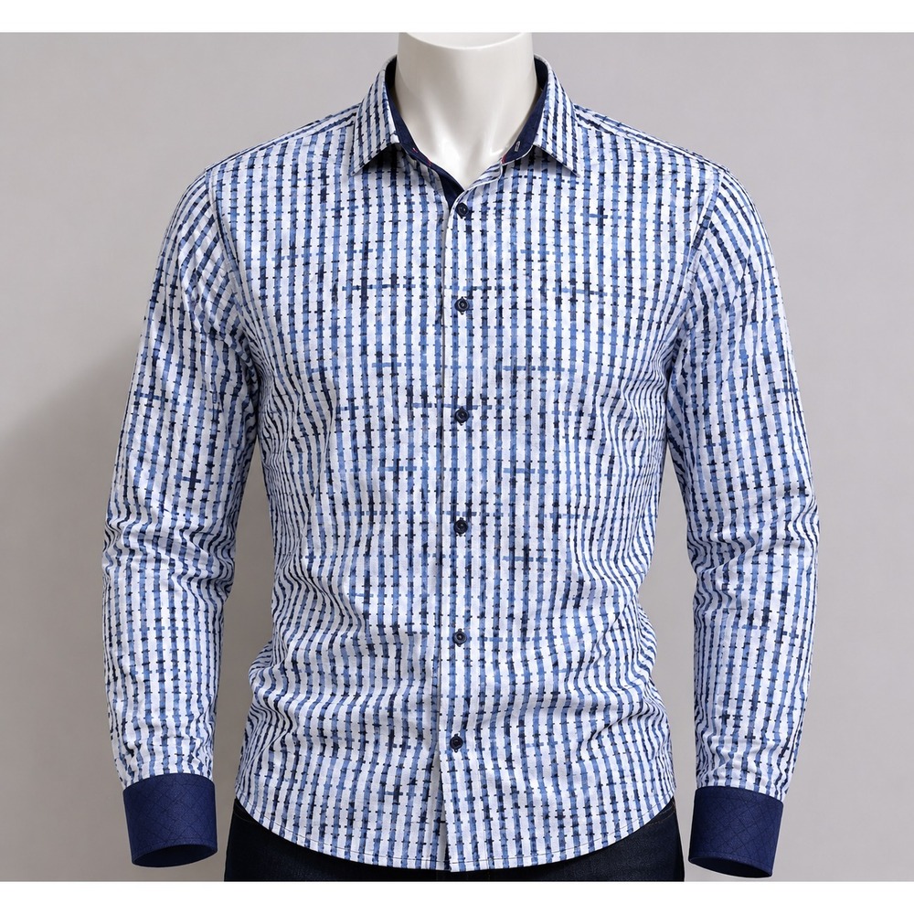 Maceoo Shirt Mens XL White Fibonacci Tie Dye Blue Long Sleeve Button Up